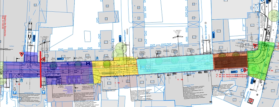 Auf dem Plan ist das Bauablaufschema für die Baumaßnahme in der Jakobistraße 2024 als Bauzeichnung zu sehen