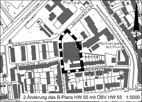 Geltungsbereich Bebauungsplan HW 55 "Nikolaistraße" © Stadt Hildesheim